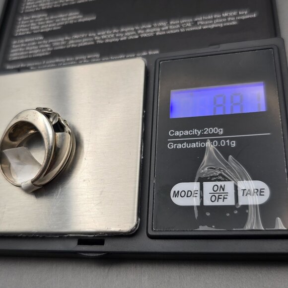 Sterling Silver A925 Black Onyx Dome Ring Size 10 Vining Leaf Scroll 8.81g - Picture 12 of 12